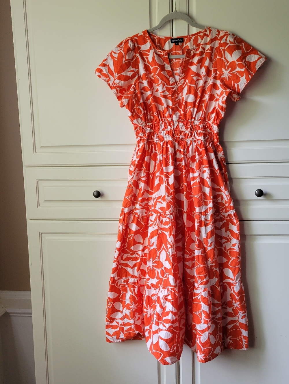 Anthropologie Meadow Rhodes   Midi Dress Smocked Waist V Neck Cotton Floral M